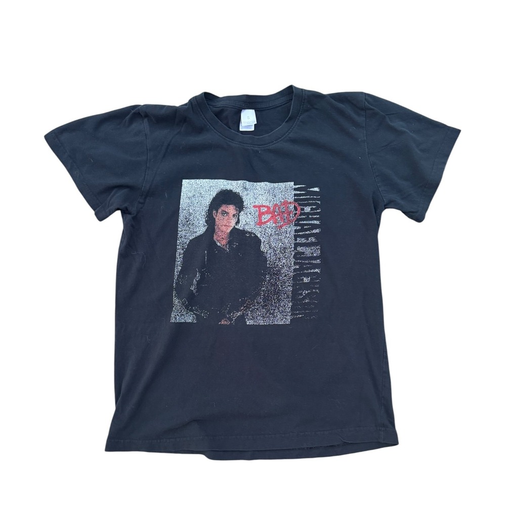 Vintage Michael Jackson Bad Album Graphic T-Shirt Black Size S 100% Cotton"